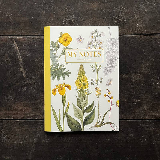 Gul blomster - Notesbog - Fremstillet i Danmark Koustrupco