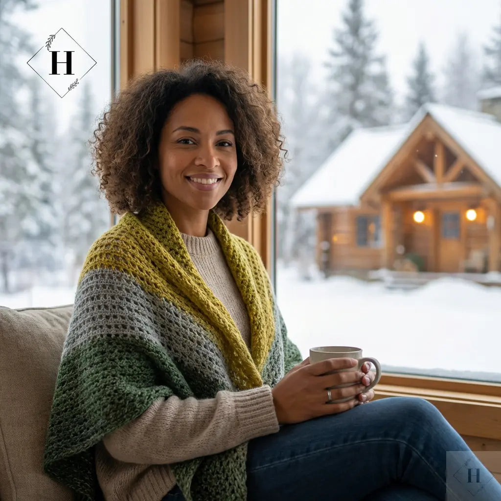 Hæklet sjal i uld - grøn Famalut