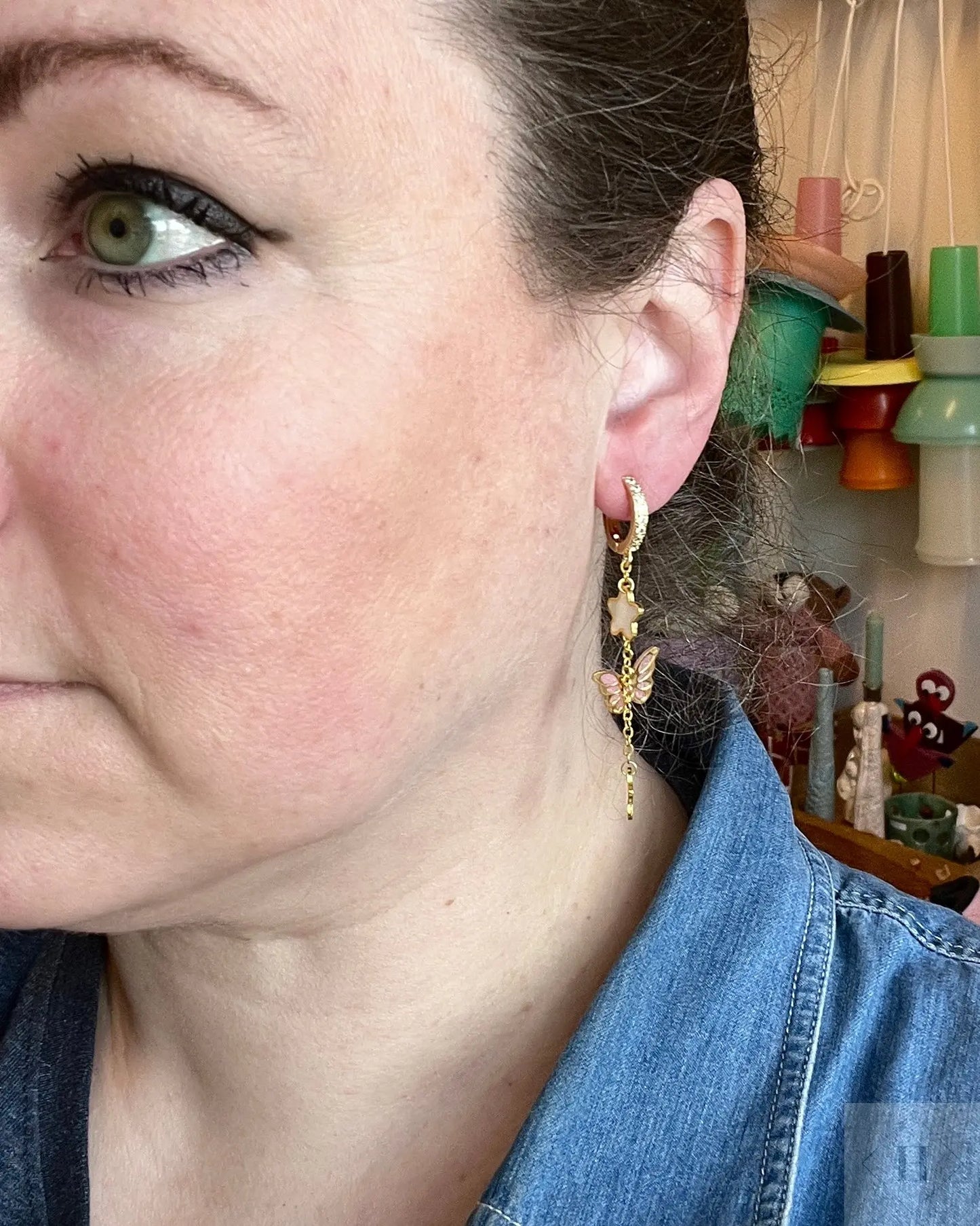 Øreringe - stjerner og sommerfugl (lyserød) Great Fun Arts