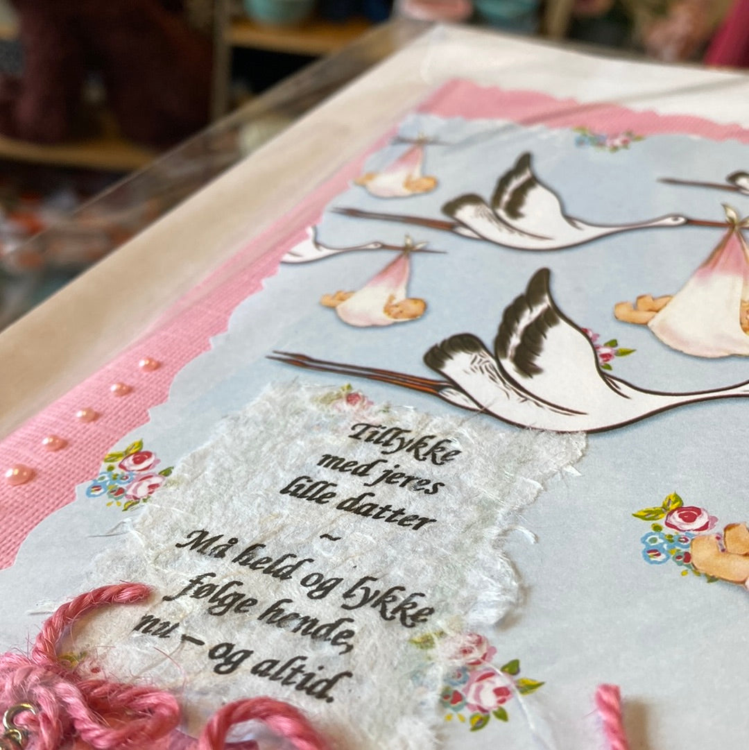 Kort til den lille ny - lyserød Helle Vang