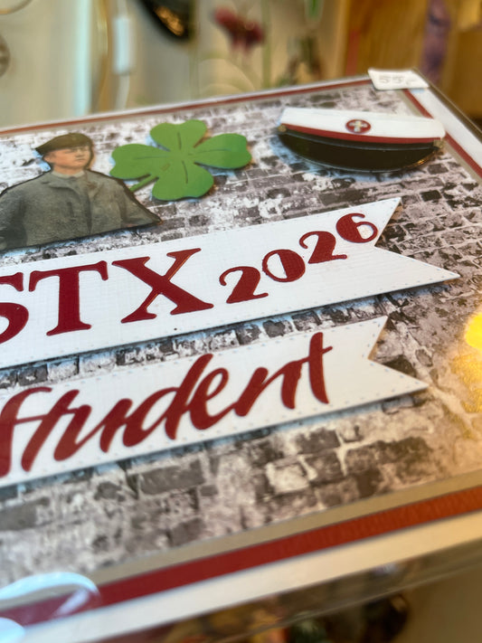 Håndlavet studenterkort STX 2026 – kvadratisk | Helle Vang