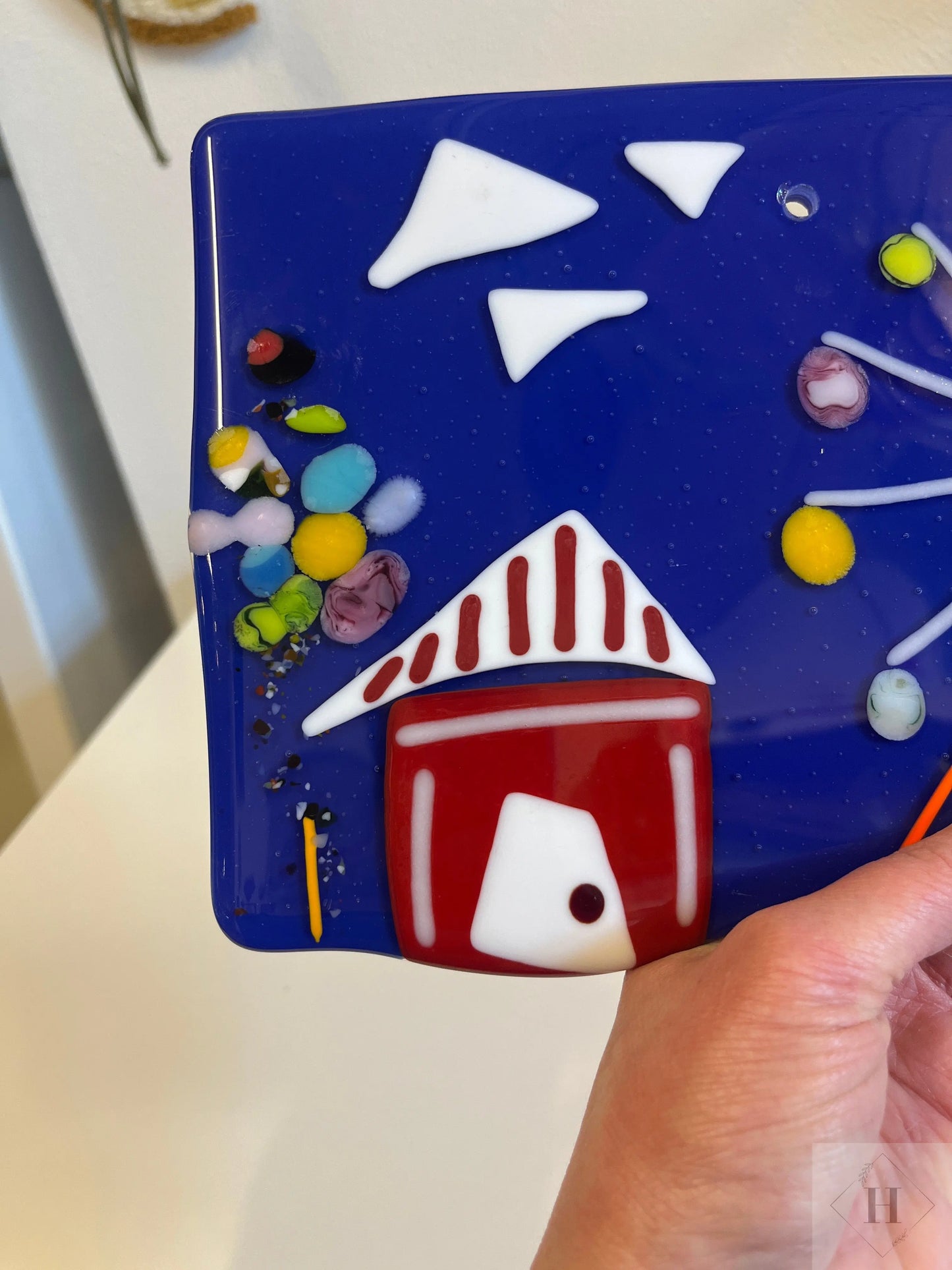 Vægophæng i glas - pariserhjul Granlund glaskunst