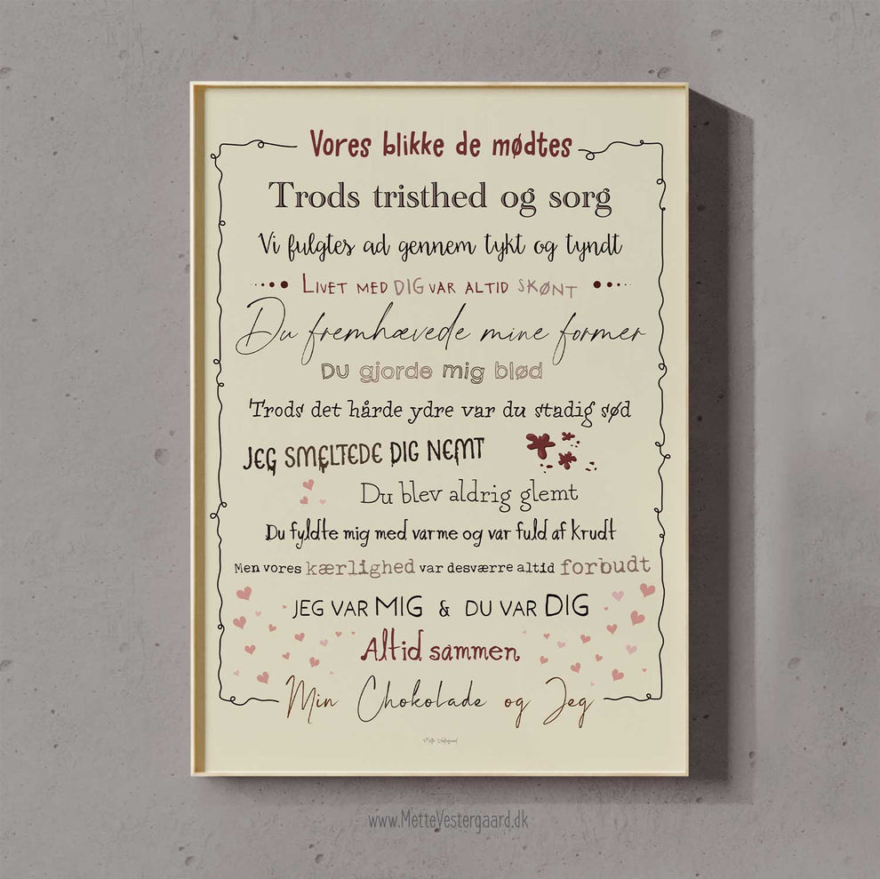Kunstprint - Forbudt Kærlighed - plakat om chokolade Mette Vestergaard