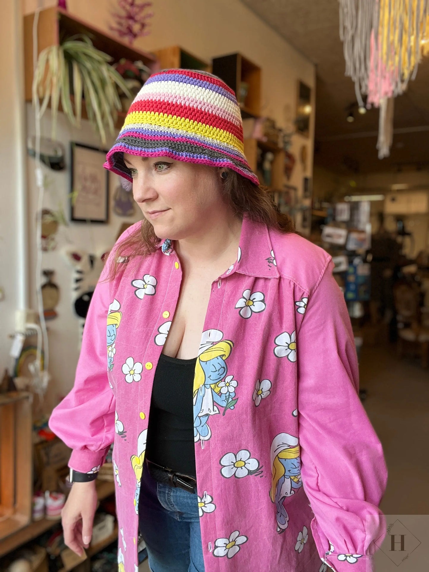 Hæklet bøllehat - pink Famalut