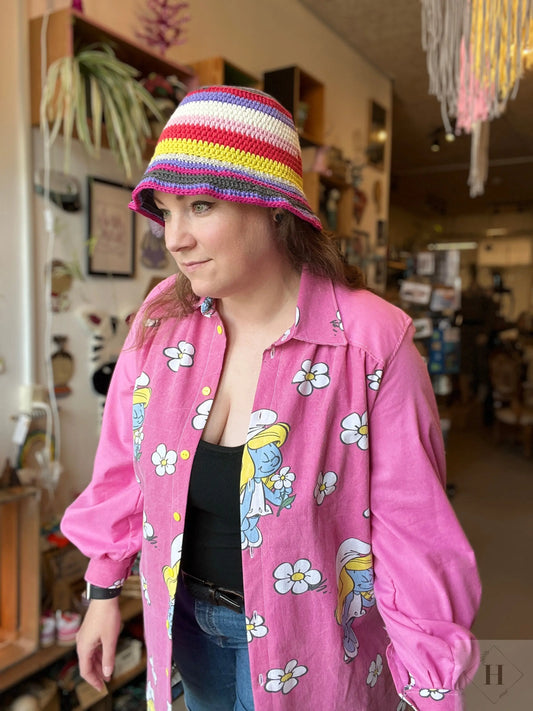 Hæklet bøllehat - pink Famalut