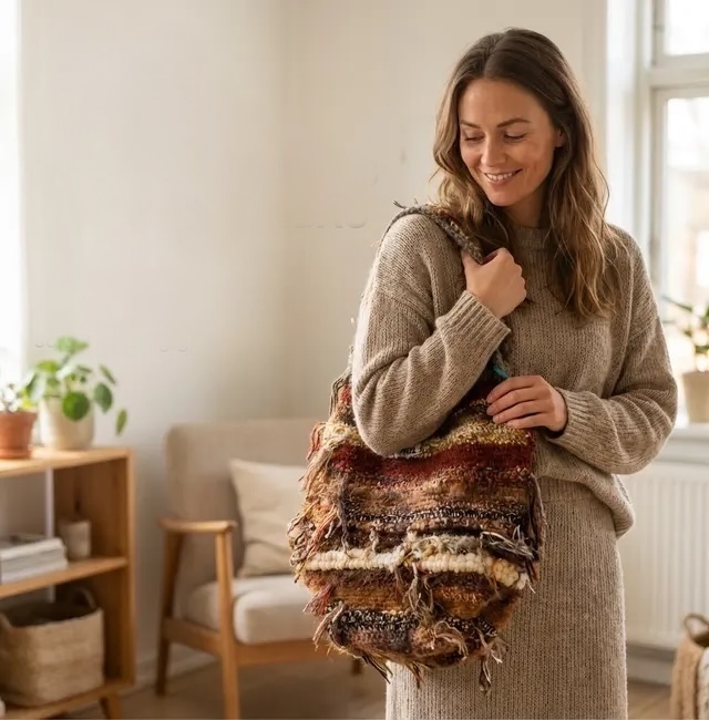 Hæklet totebag - Golden Brown