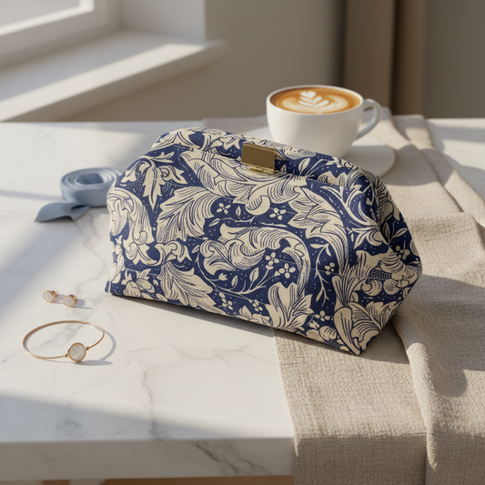 Clutch med Bøjlelukning blå/hvid - Håndlavet i eksklusivt canvas