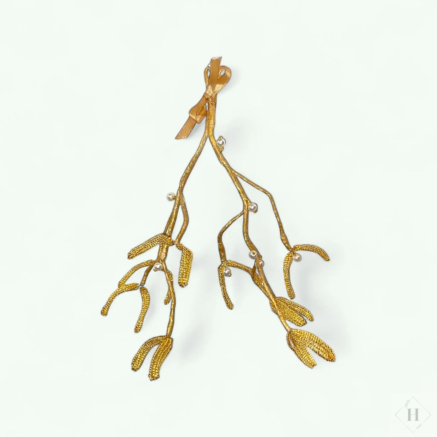 Håndlavet mistelten i glasperler - guldfarvet Kaimers krea