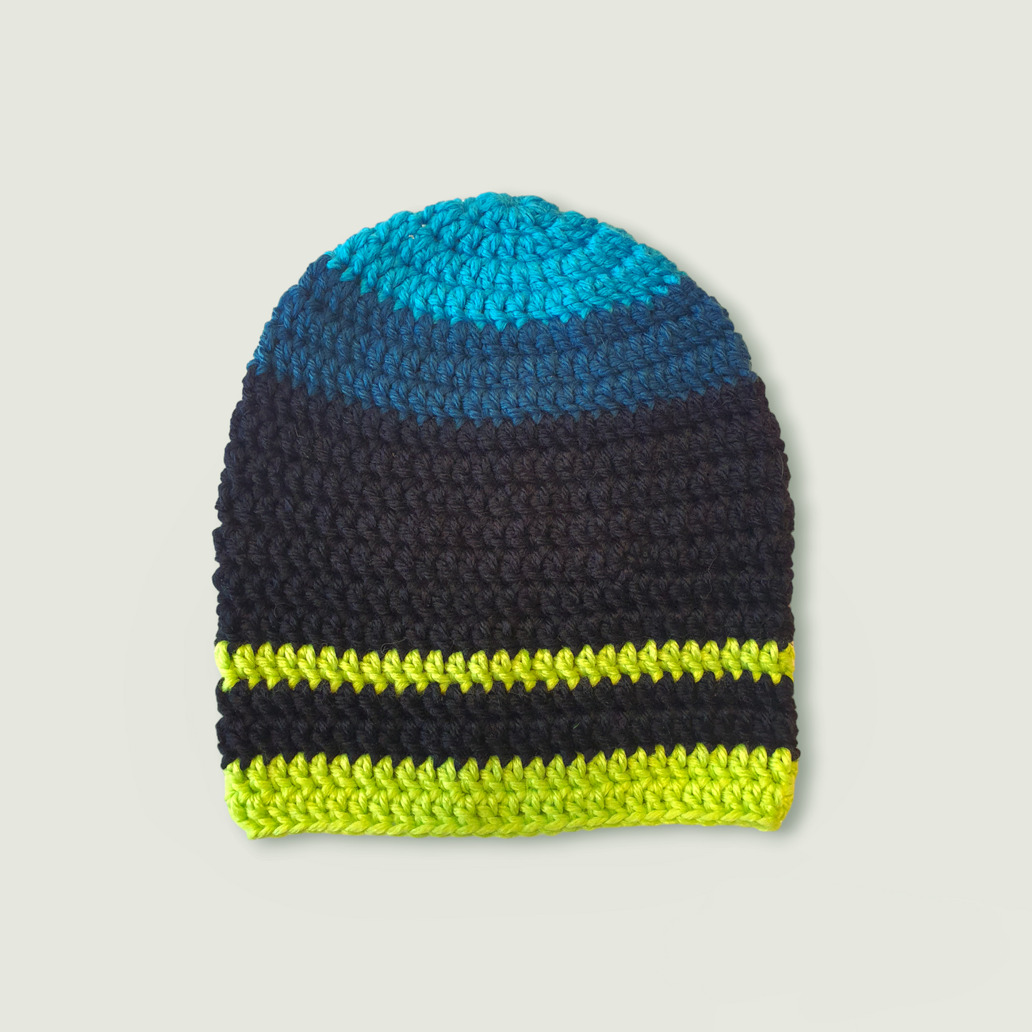 Hæklet hue med striber