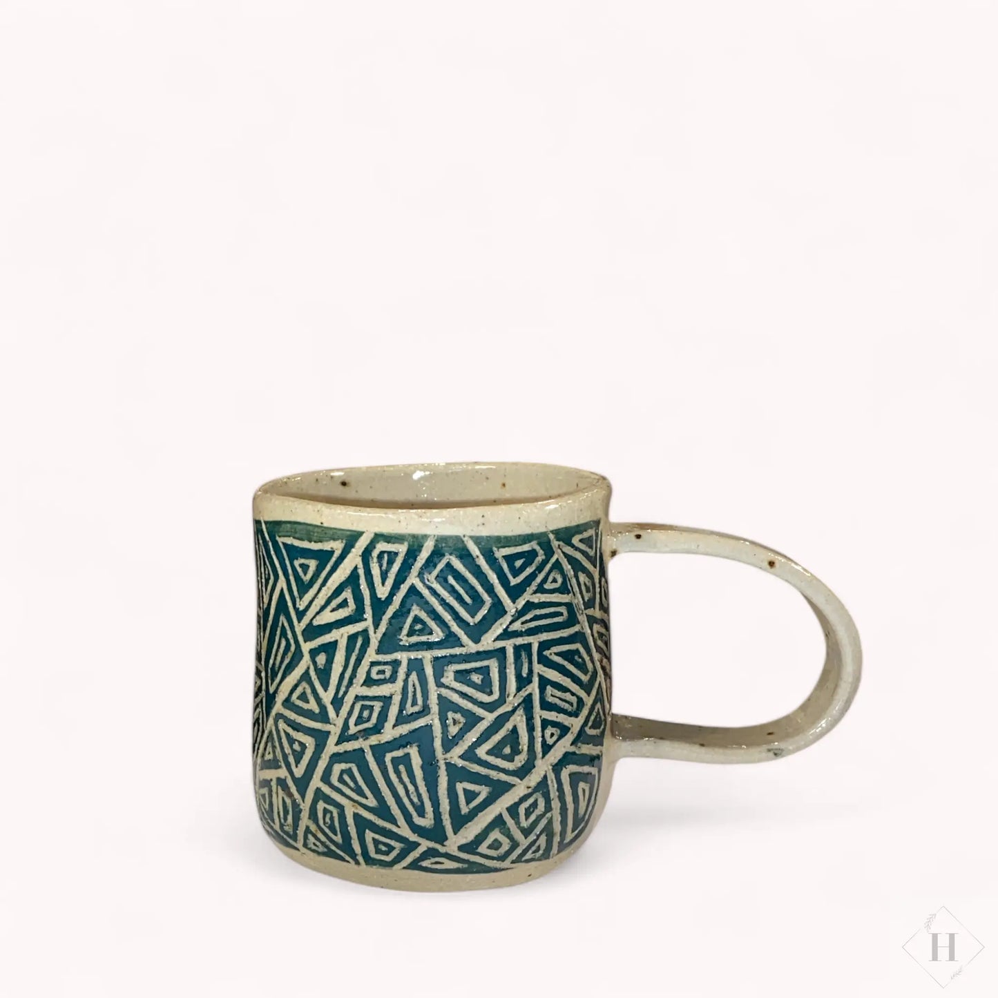 Kop med hank - ridset grønt mønster Famalut