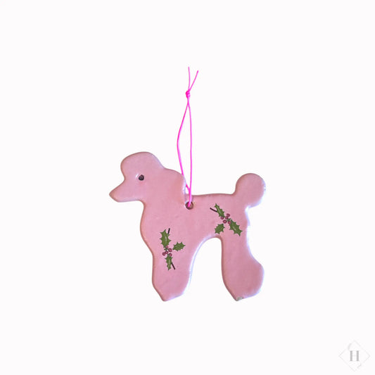 Ophæng i stentøj - lyserød puddel med kristjørn Gitte Bramm