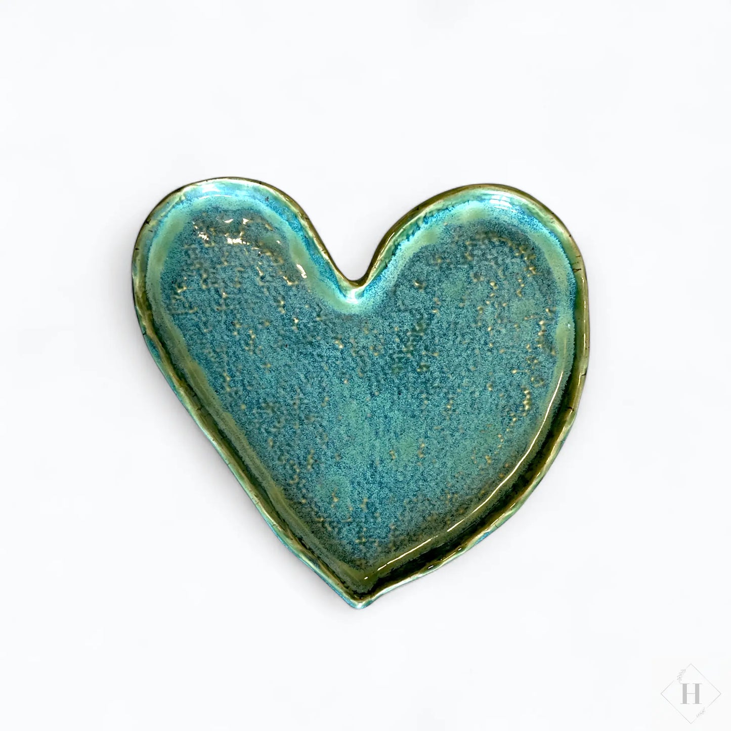 Hjerte fad i keramik - blågrøn Jøwjøw