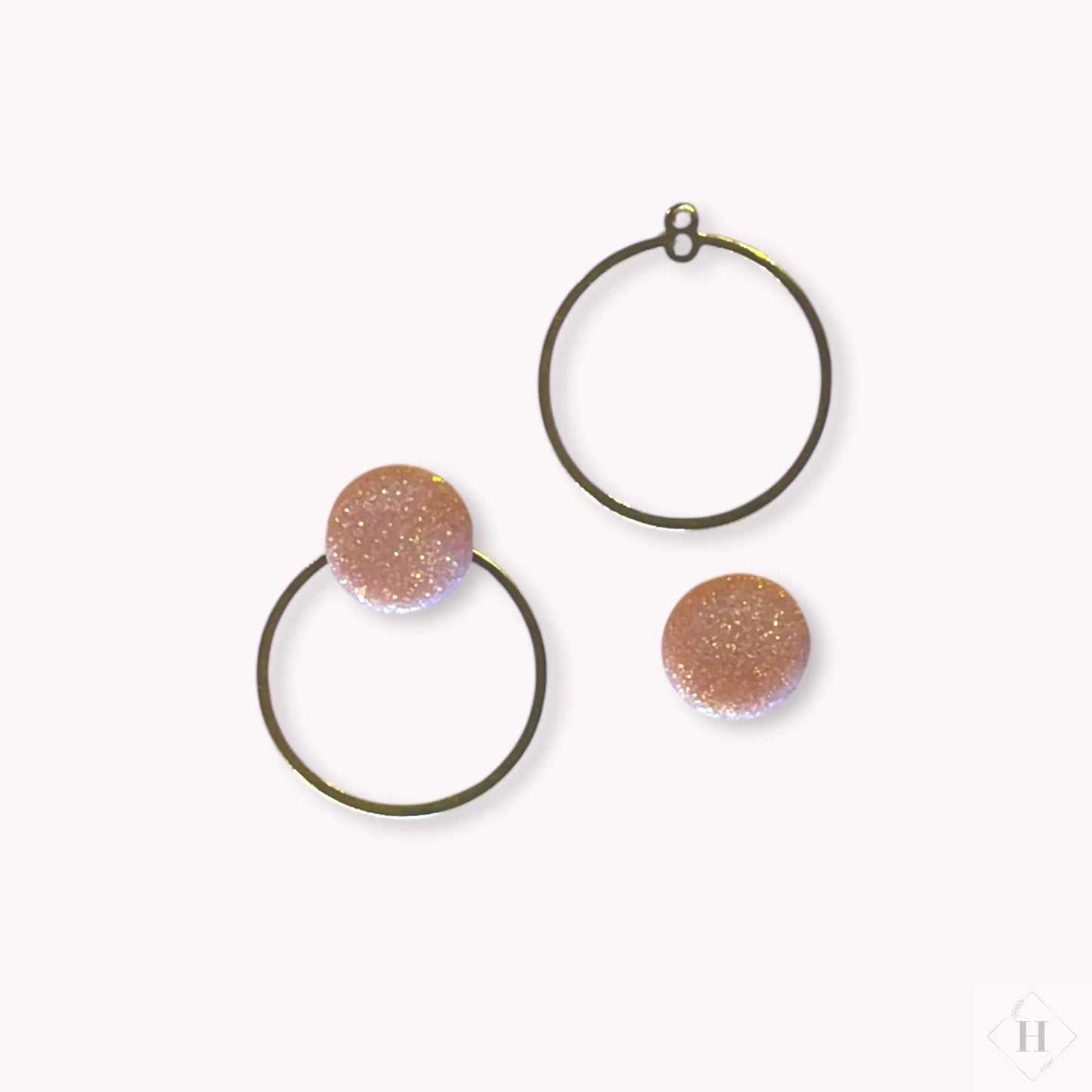 Multi ørering - rosa glimmer dot med messingstykke Winther Design