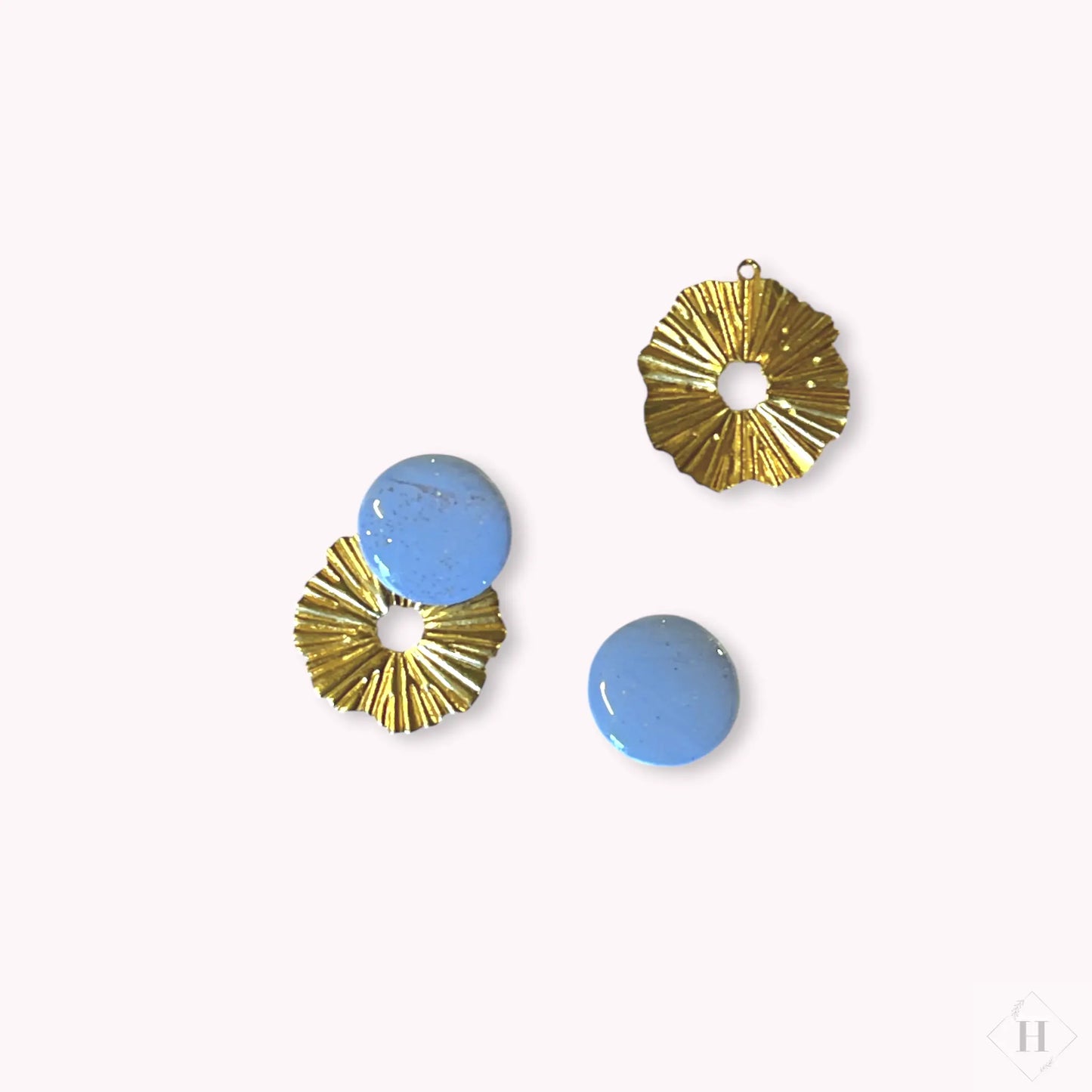 Multi ørering - støvet blå glimmer dot med messingstykke Winther Design