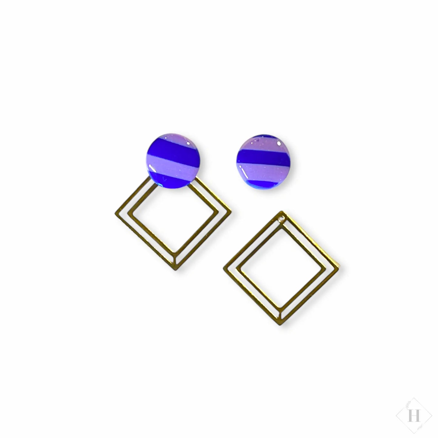 Multi ørering - blå/lilla dot med messingstykke Winther Design