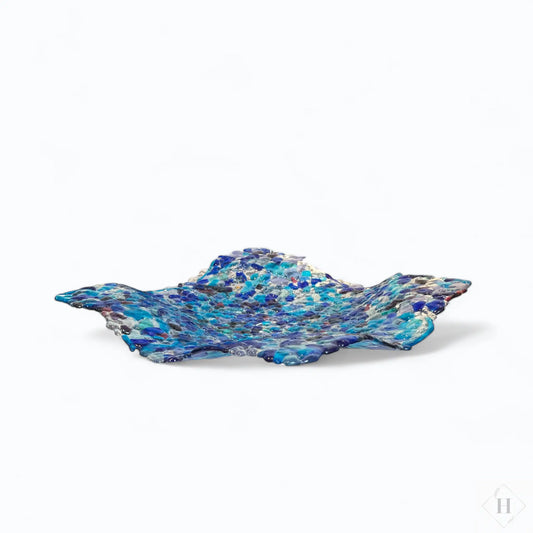 Stort glasfad - blå nuancer Granlund glaskunst