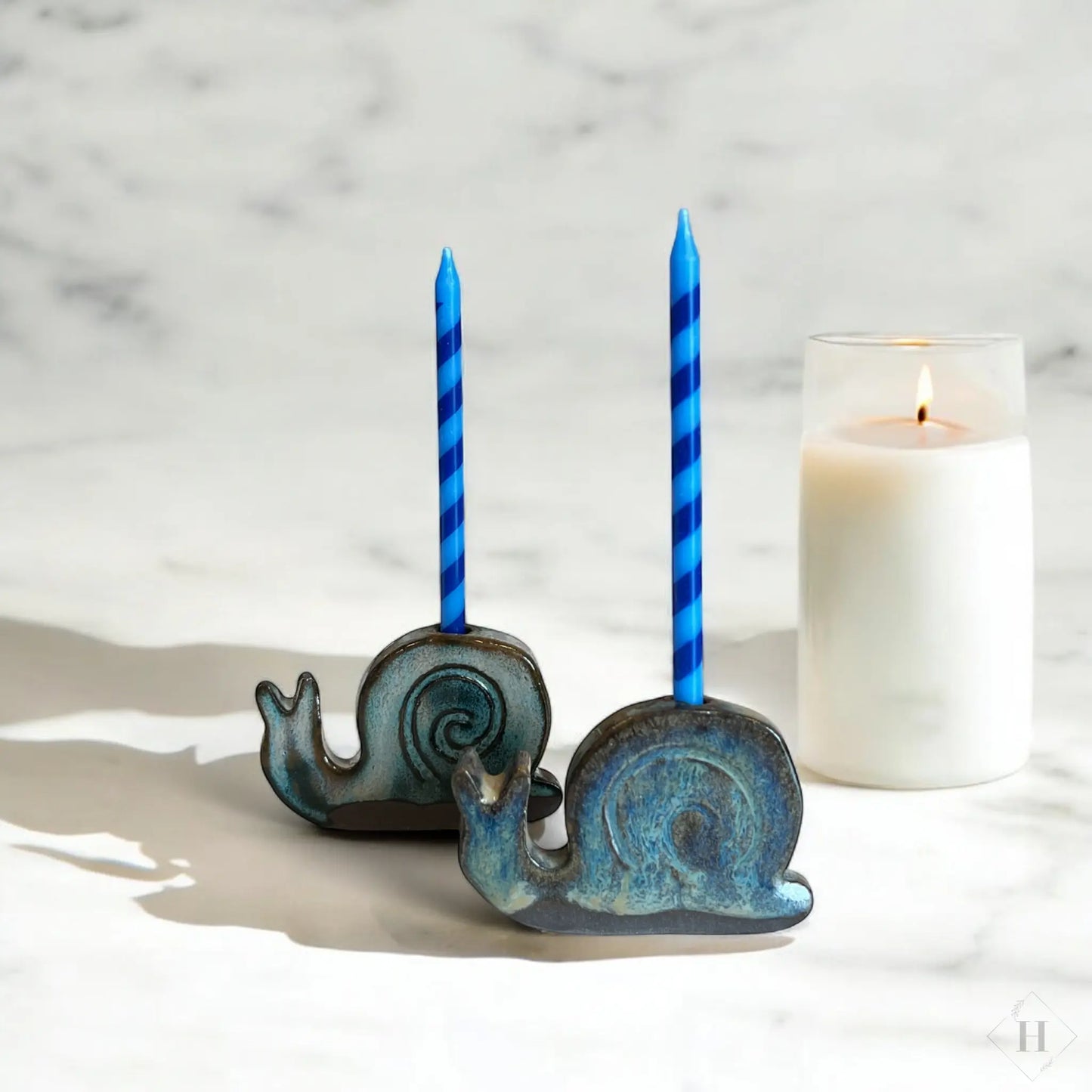 Fødselsdags snegl i keramik - blå Famalut