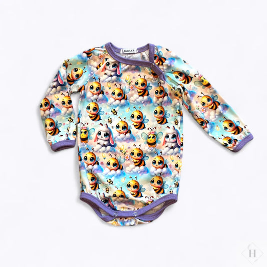 Håndlavet Baby Body og Bukser Str 74 - Blødt Jersey Sæt med bi motiv Louifax