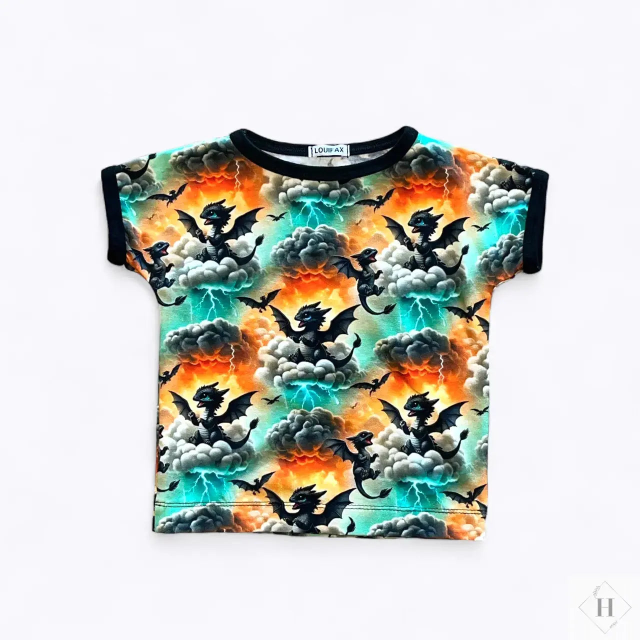 Håndlavet t-shirt Str 92 - Blød Jersey trøje med drager. Louifax