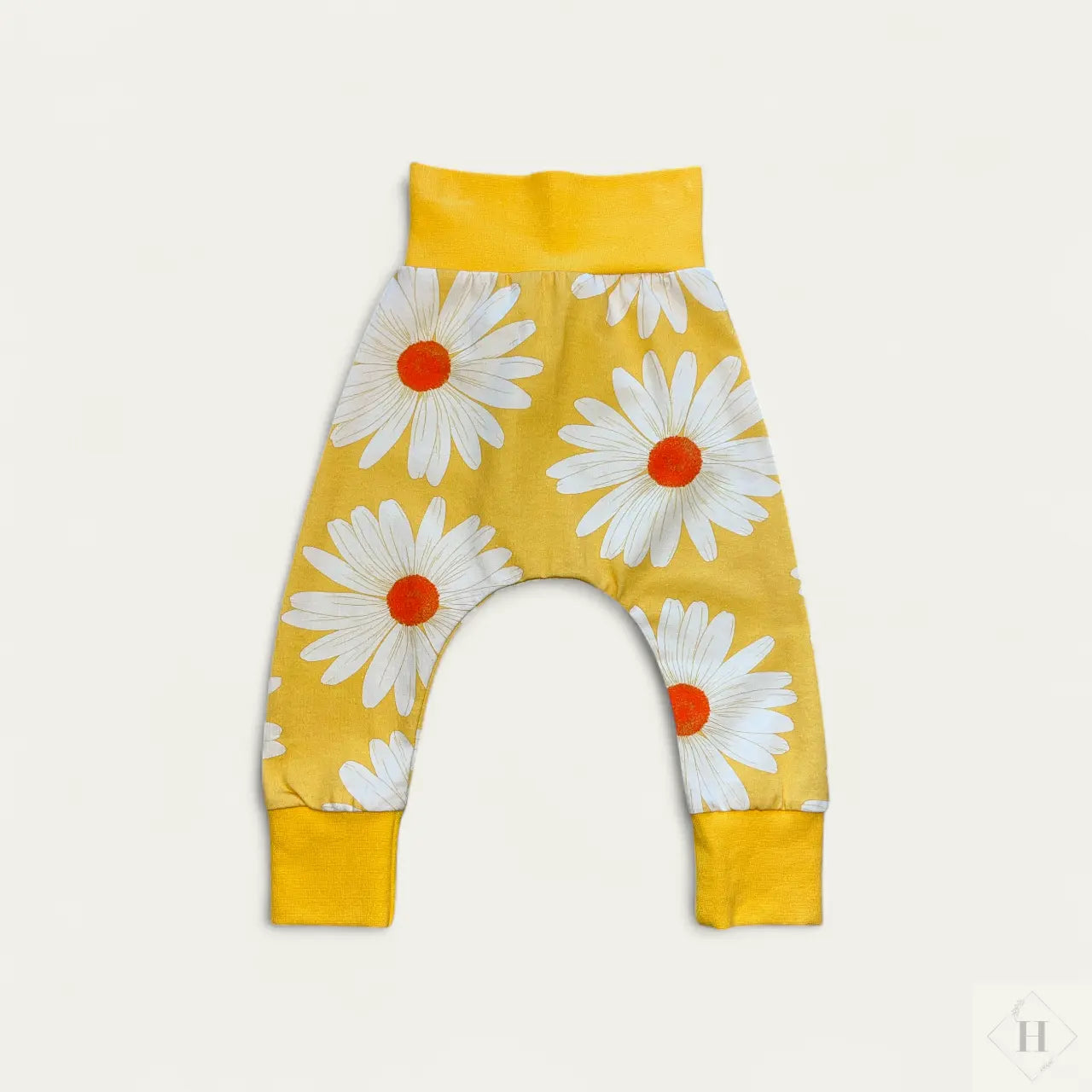 Håndlavede Baby Bukser Str. 74/80 - Blød Jersey med Margueriter Louifax