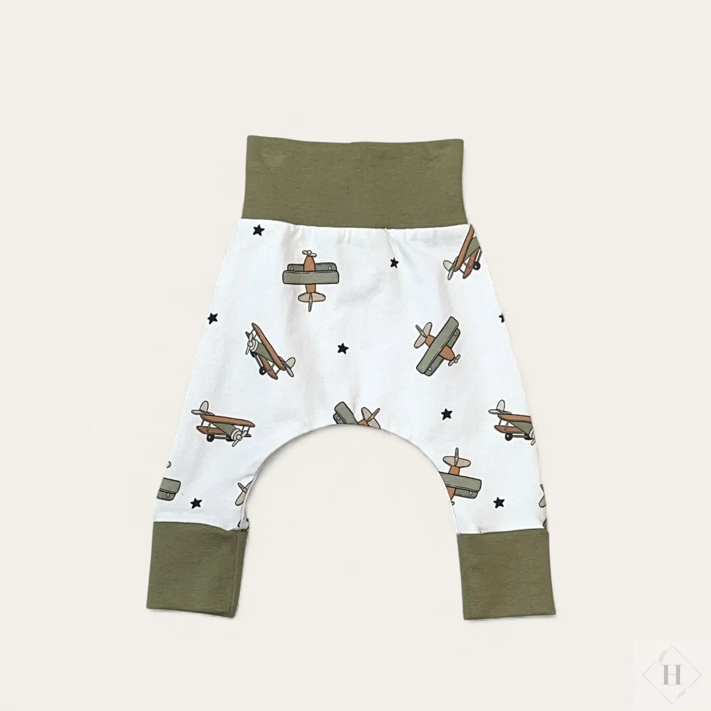 Håndlavede Baby Bukser Str. 56 - Blød Jersey med Flyvemaskiner Louifax