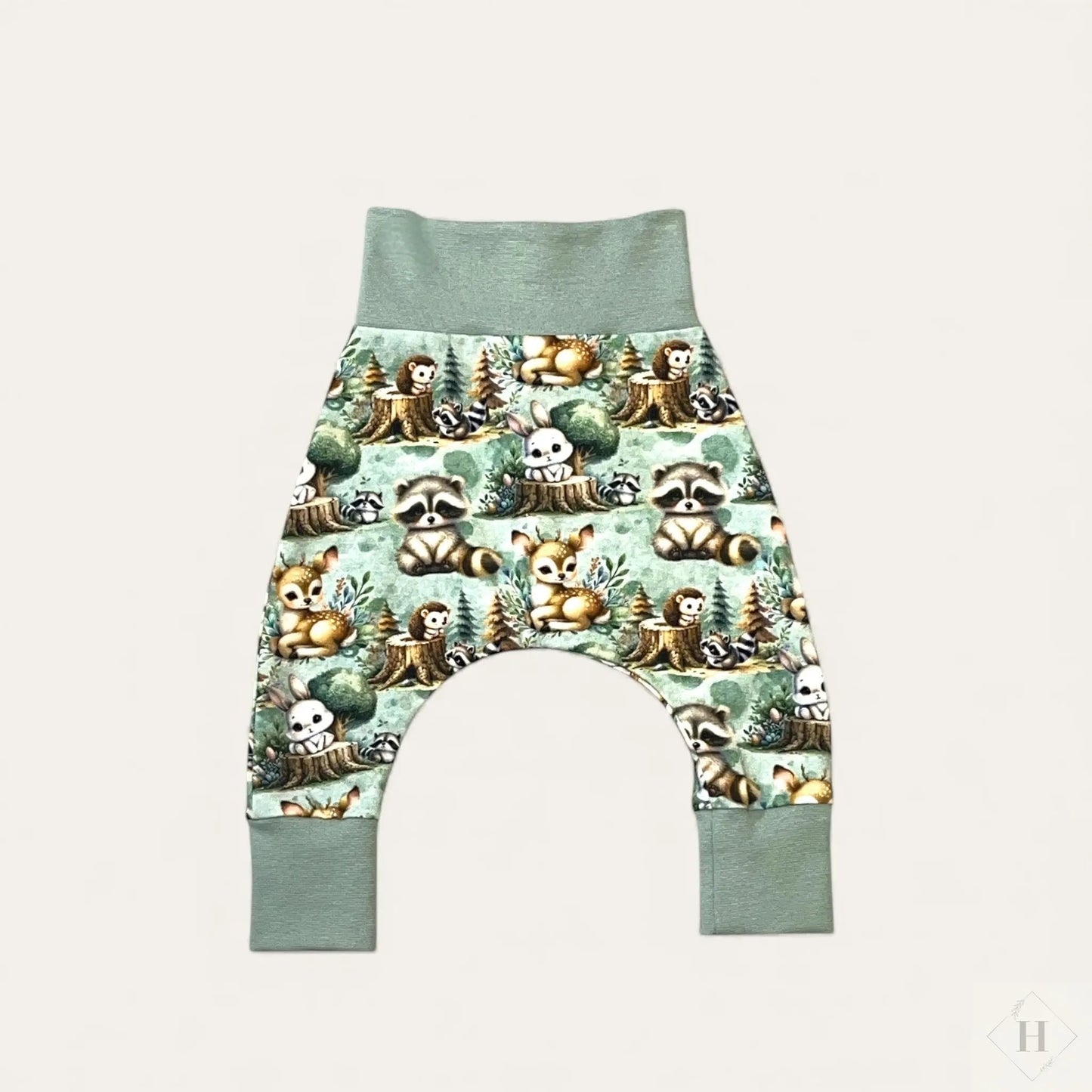 Håndlavede Baby Bukser Str. 56 - Blød Jersey med Skovens dyr Louifax