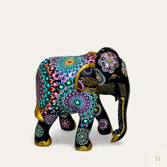 Stor Dotart Malet Elefant - Genbrugs Træfigur Hånddekoreret Zenjasworld