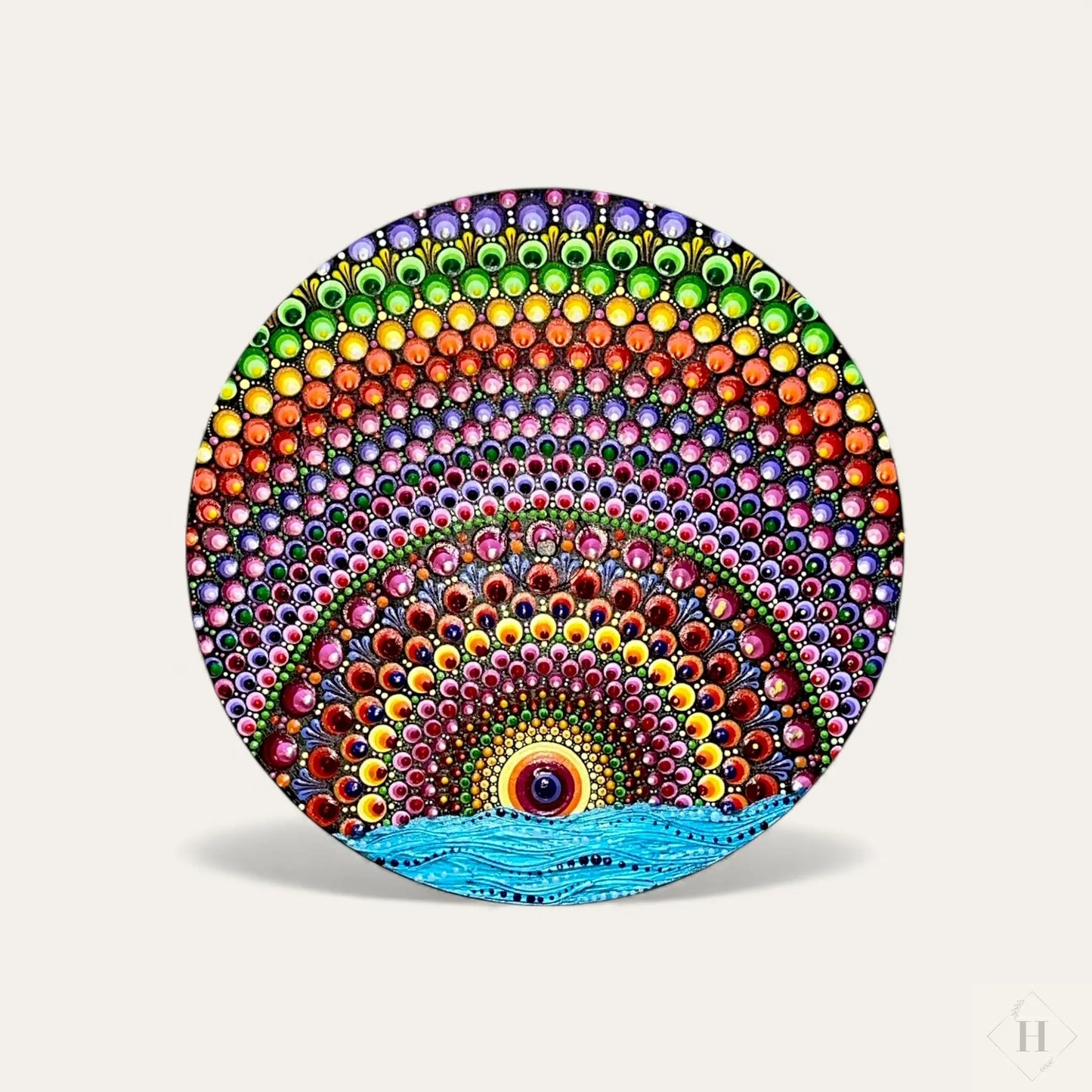 Dotart maleri på LP plade - Regnbue over hav Zenjasworld