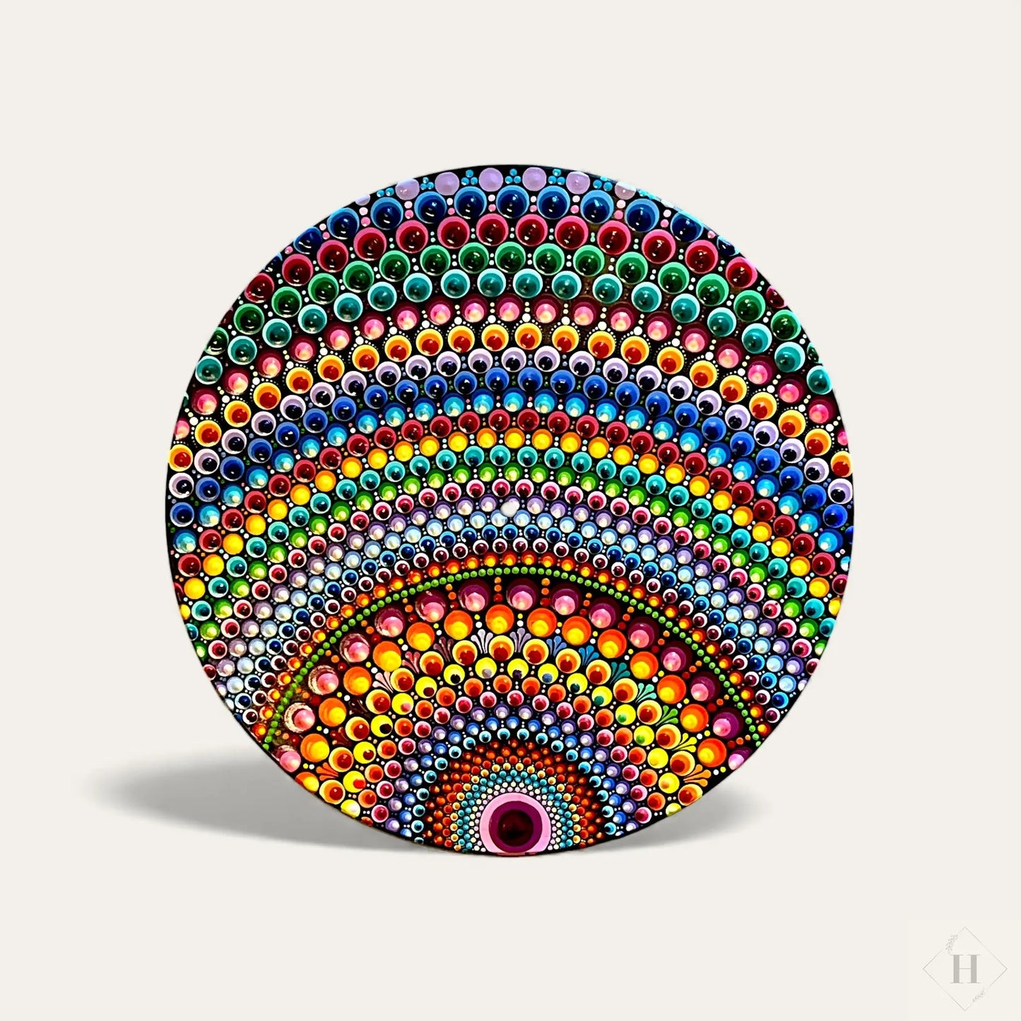 Dotart maleri på LP plade - mandala regnbue Zenjasworld