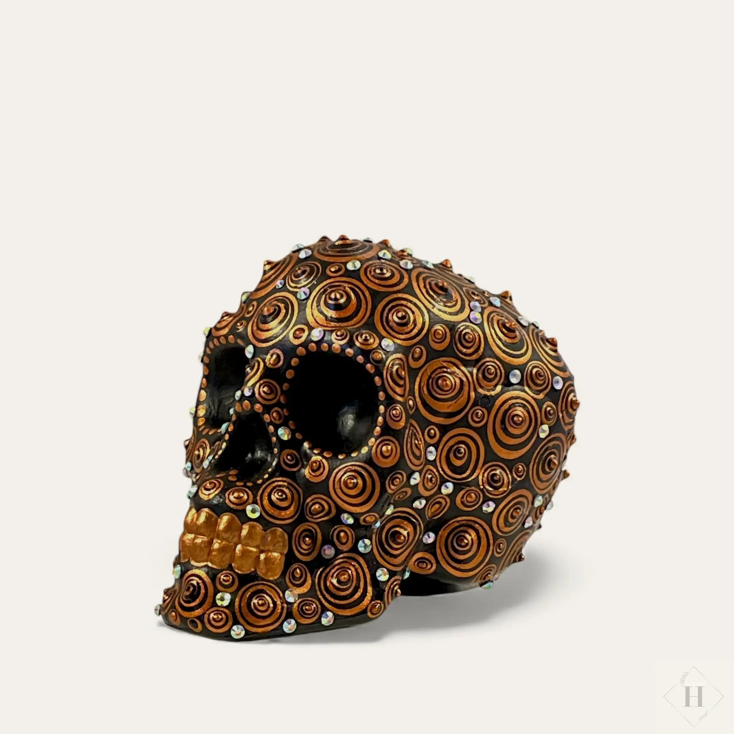 Håndmalet Dotart Kranium i kobberfarve - 10x10 cm Zenjasworld