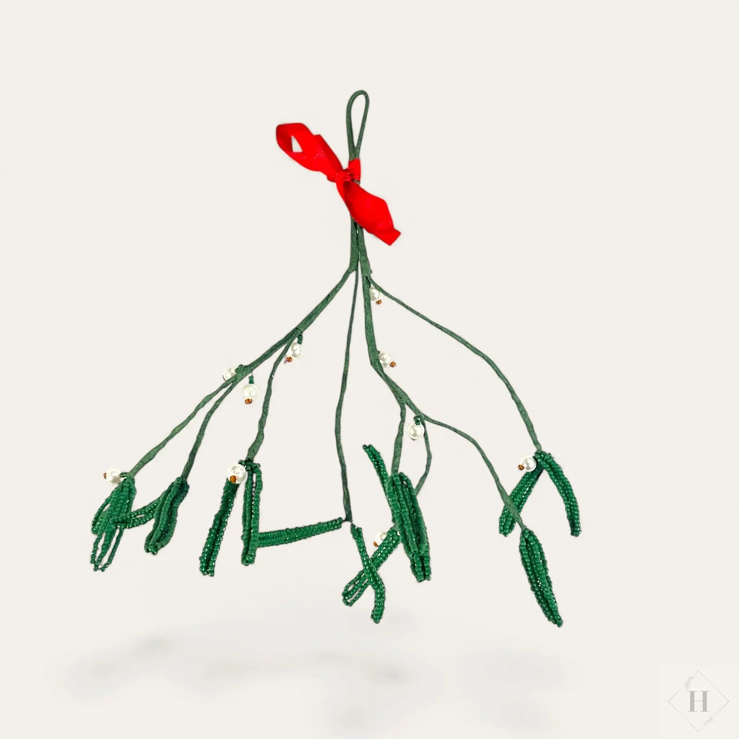 Håndlavet mistelten i glasperler - grøn Kaimers krea