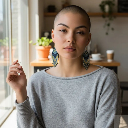 Frynseøreringe i miyuki perler - blå nuancer Mabalser