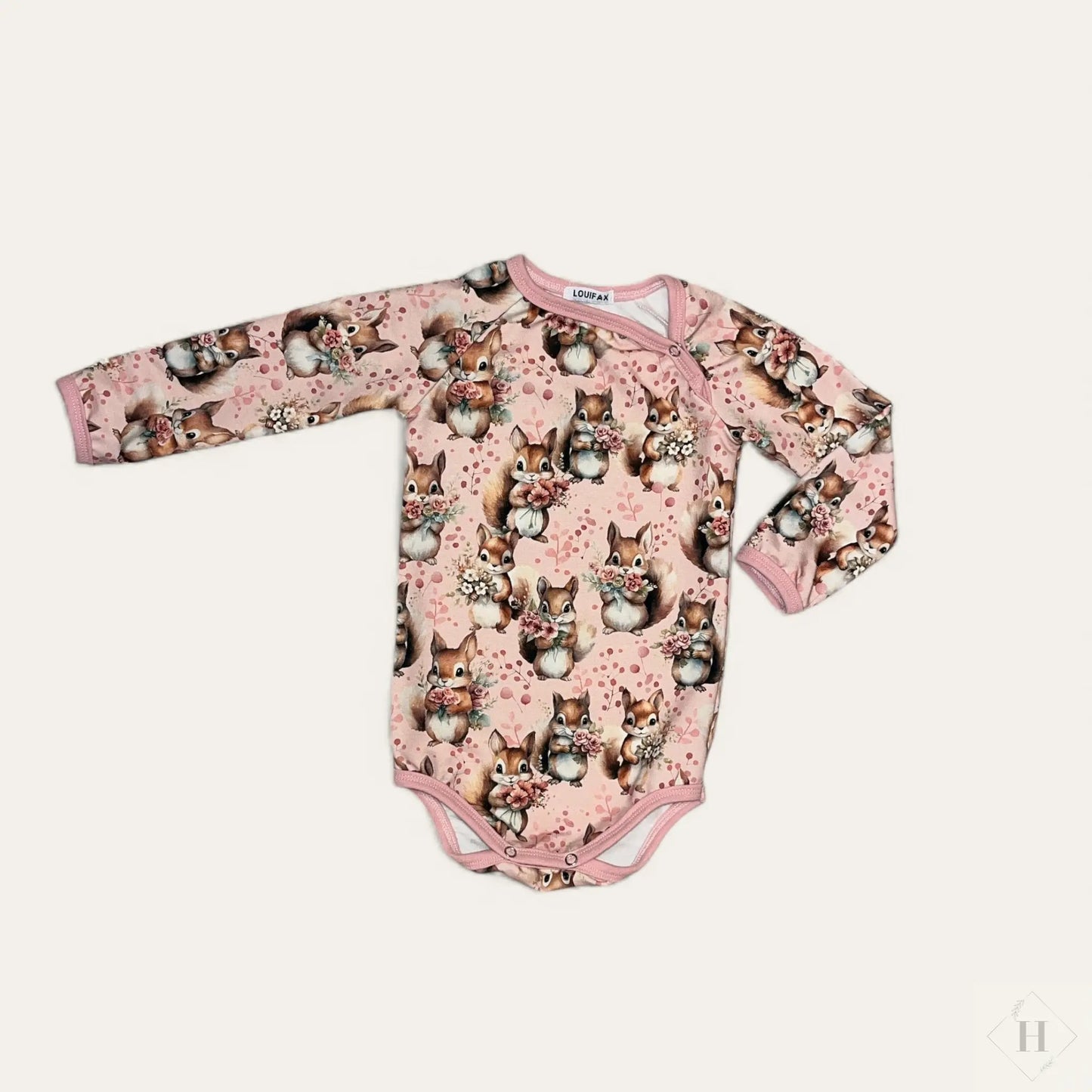 Håndlavet Baby Body og Bukser Str 80 - Blødt isoli Sæt med egern Louifax