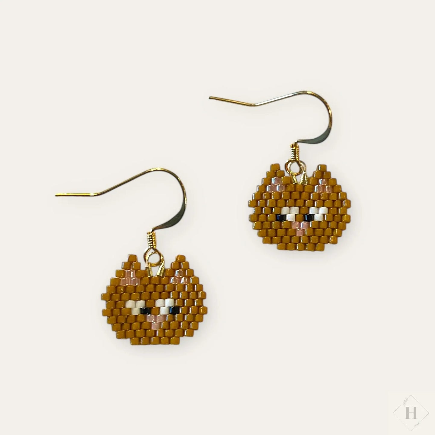 Øreringe i miyuki perler - brun kat Håndlavet af