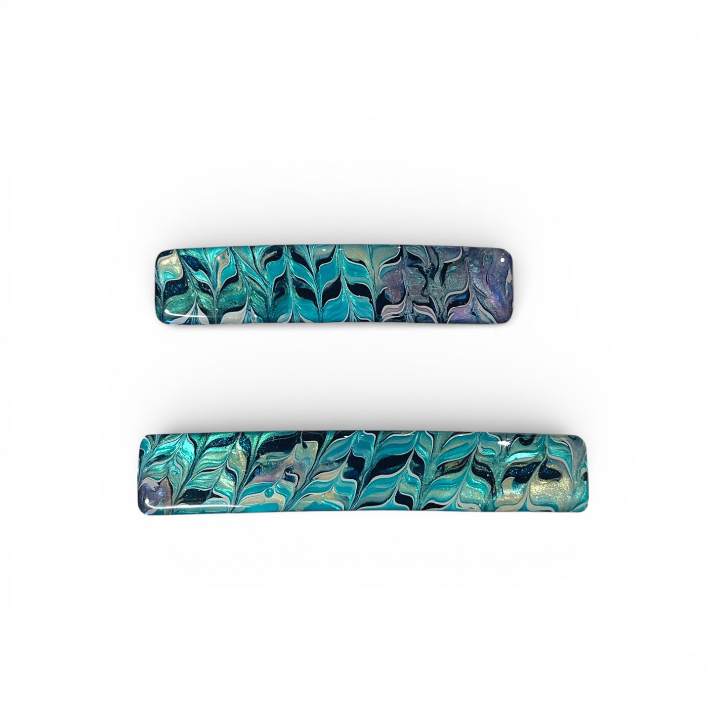 Håndlavet hårspænde med lyseblå bølger - stort