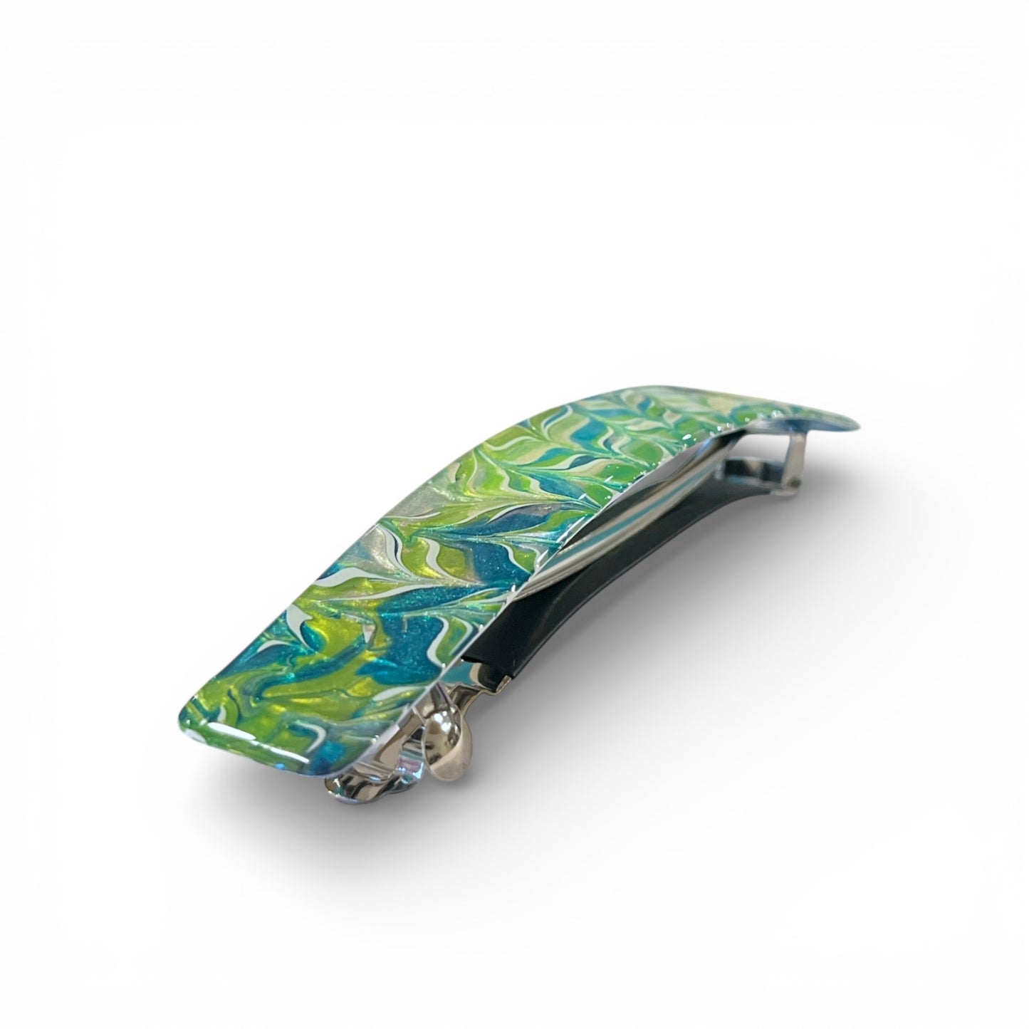 Håndlavet hårspænde med grønt mønster - stort