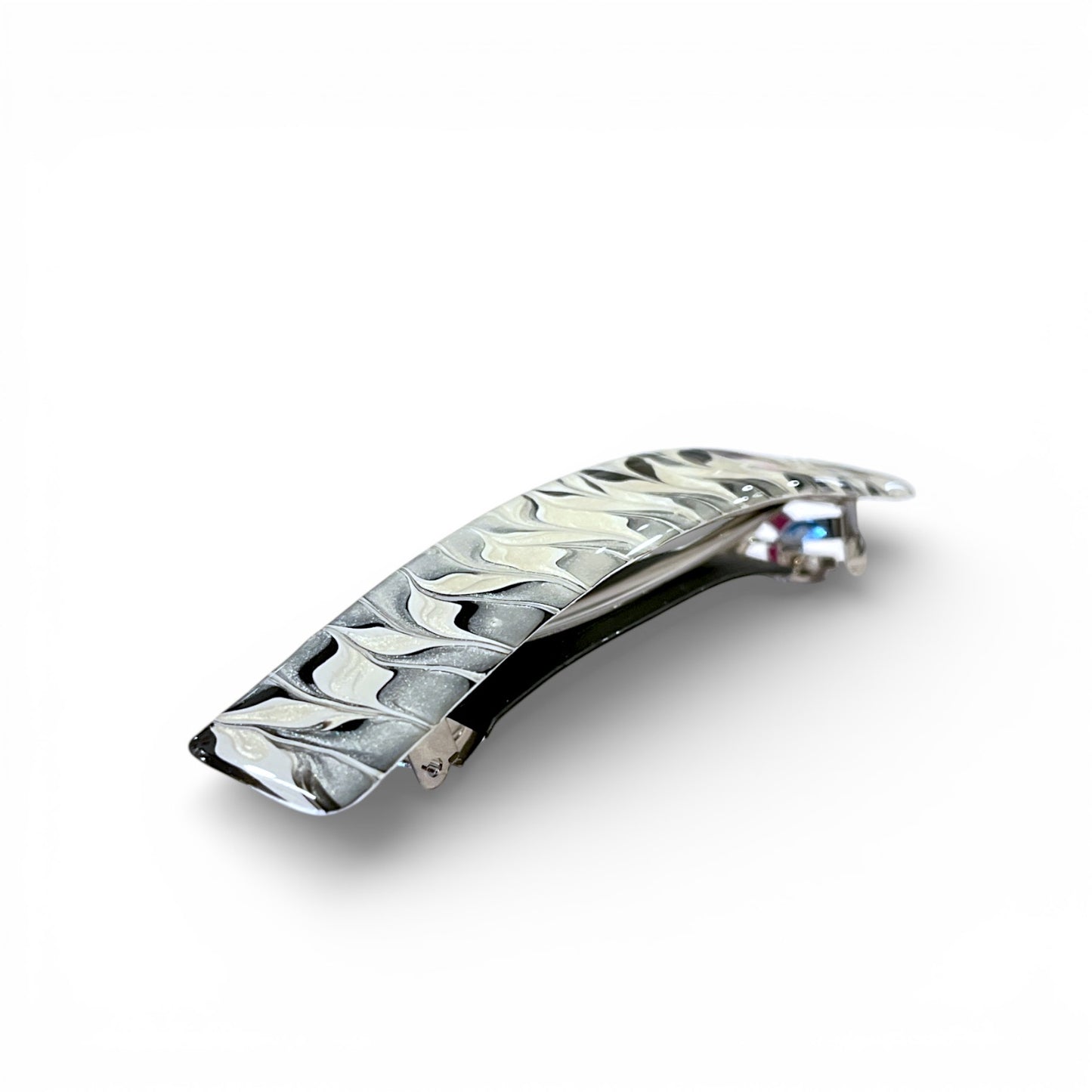 Håndlavet hårspænde med sort/hvidt mønster - stort