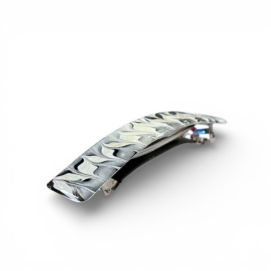 Håndlavet hårspænde med sort/hvidt mønster - stort