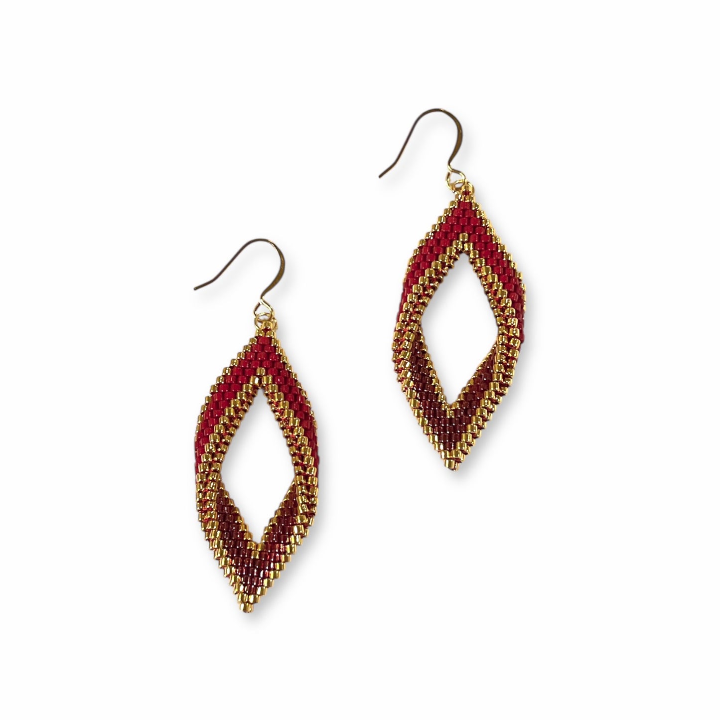 Mega twist øreringe i miyuki perler - rød/brun