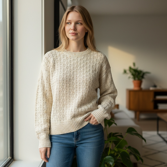 Strikket trøje i 100% uld - Basket Weave