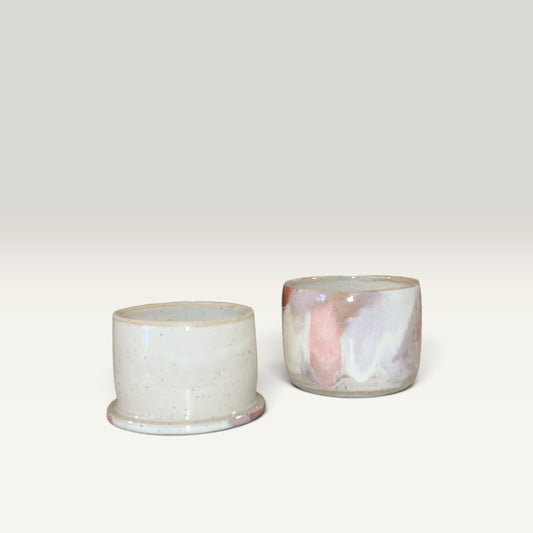 Smørklokke i rosa, lilla og terrakotta – Håndlavet keramik | Clay by Hornstrup
