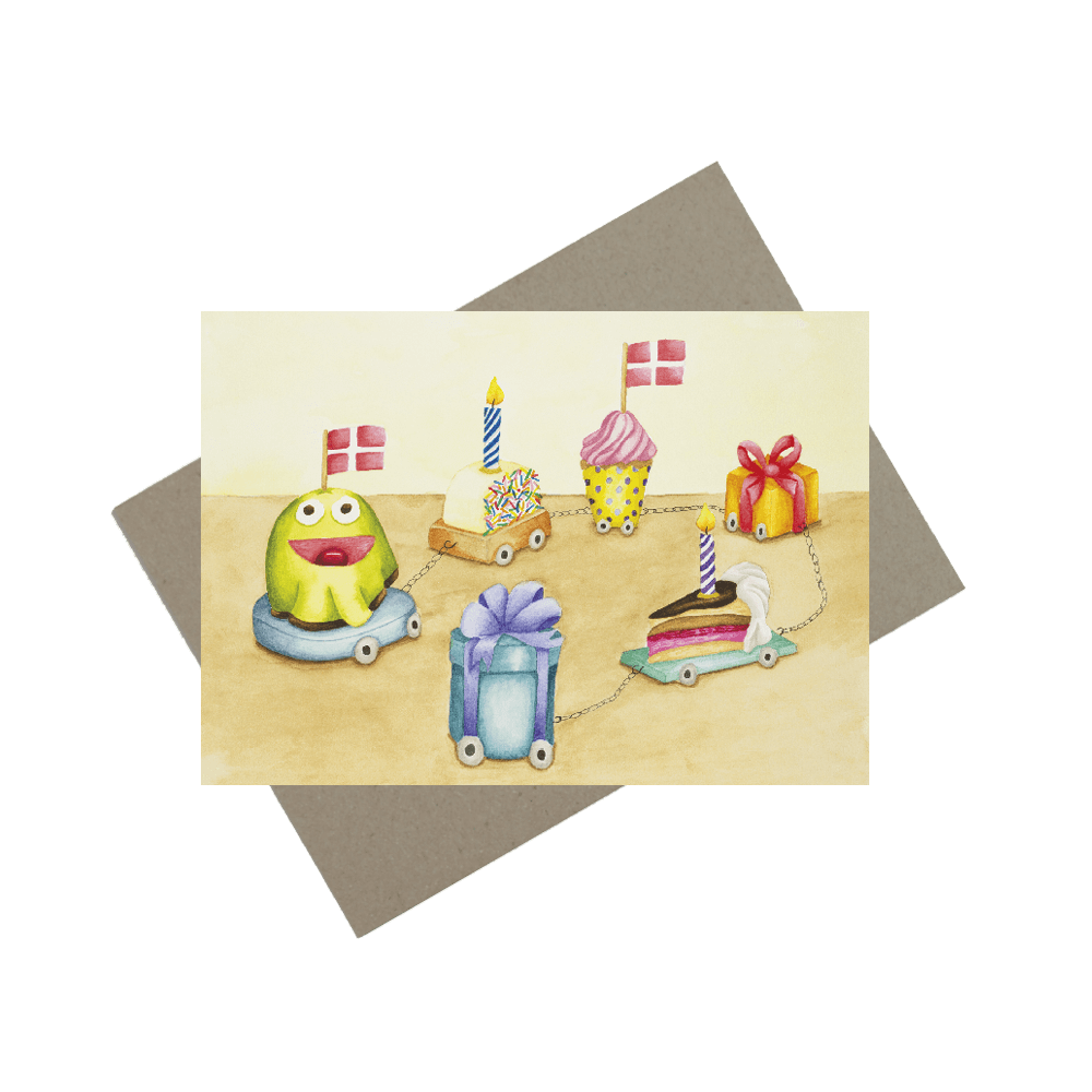 Kort med fødselsdags tog Mette Mains