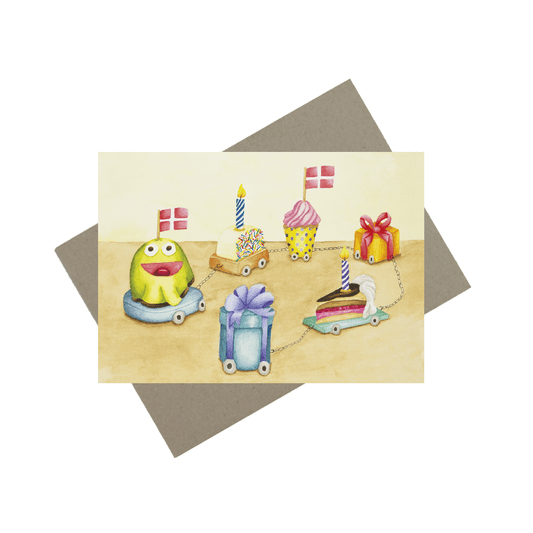 Kort med fødselsdags tog Mette Mains