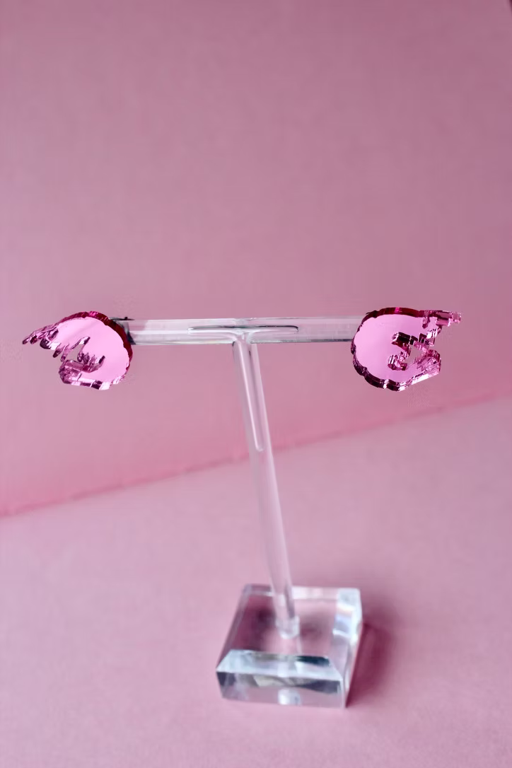Mini Rejer - Ørestikker i Lyserød Spejlakryl