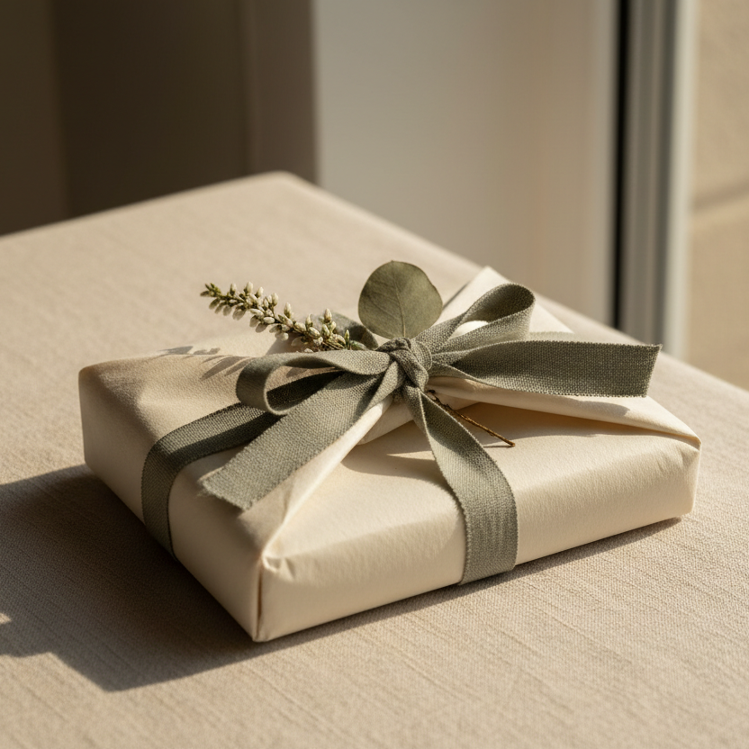 Gaveindpakning i ensfarvet papir