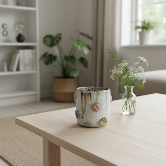 Keramikkrus uden hank – Sommer med blomster og bi | Clay by Hornstrup