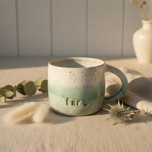 Håndlavet keramikkrus med hank – “Far” | Clay by Hornstrup