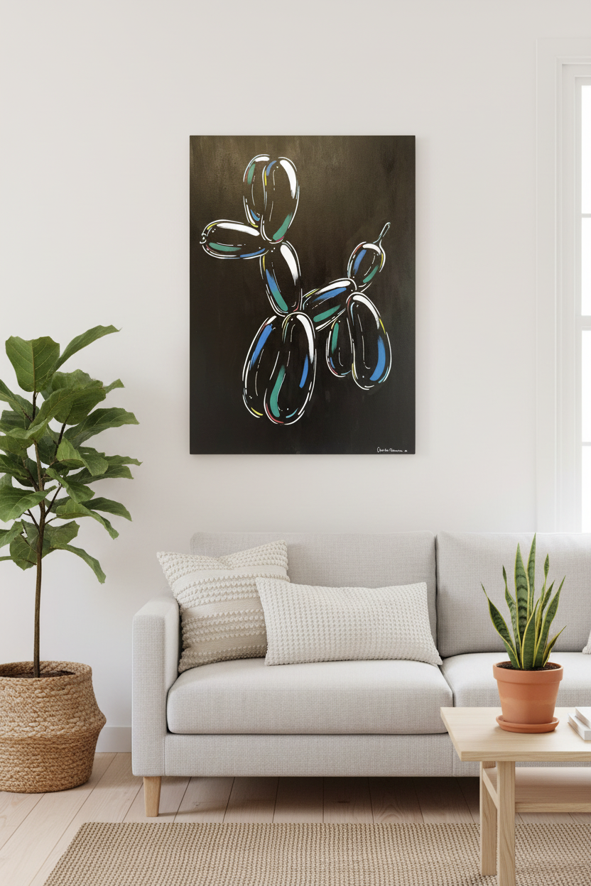 Boblehund – Originalt akrylmaleri 60x80 cm af Caroline Rasmussen