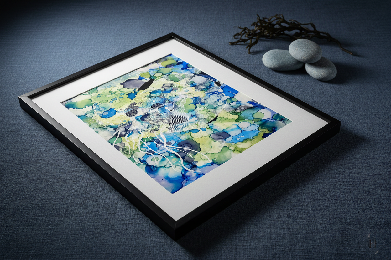 Underwater Creature – Originalt maleri i alcohol ink og posca | Fie Samson