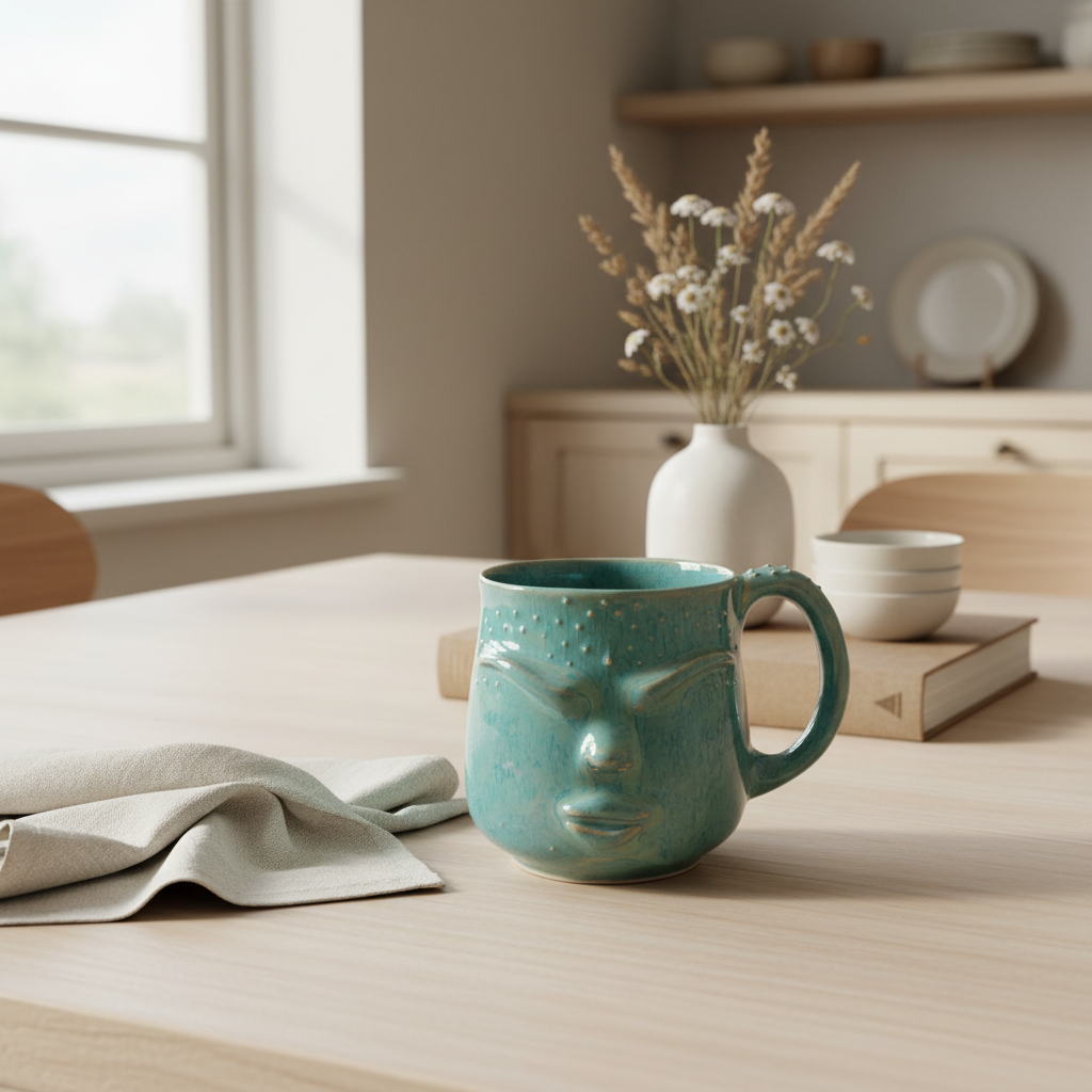 Krus med ansigt – Gaia, Blågrøn | RG Ceramic